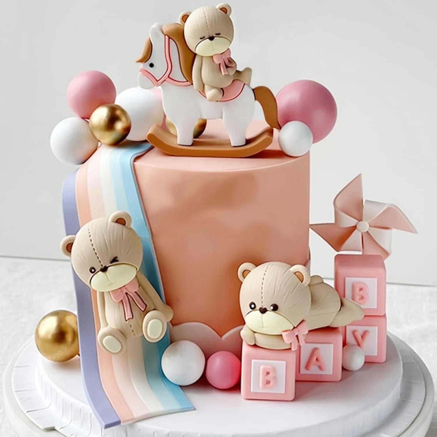 Kit décoration gâteau ours bébé rose - 22 pièces