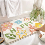 tapis bain antidérapant polyester feuilles fleurs happy moderne décoratif facile nettoyer