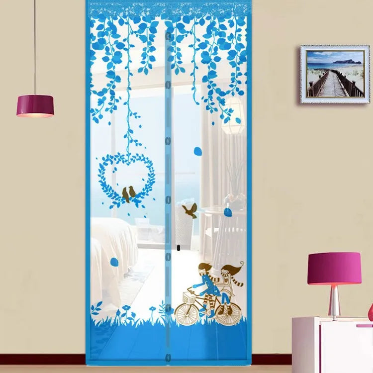 rideau porte magnétique violet fleurs oiseaux moderne anti moustiques polyester facile