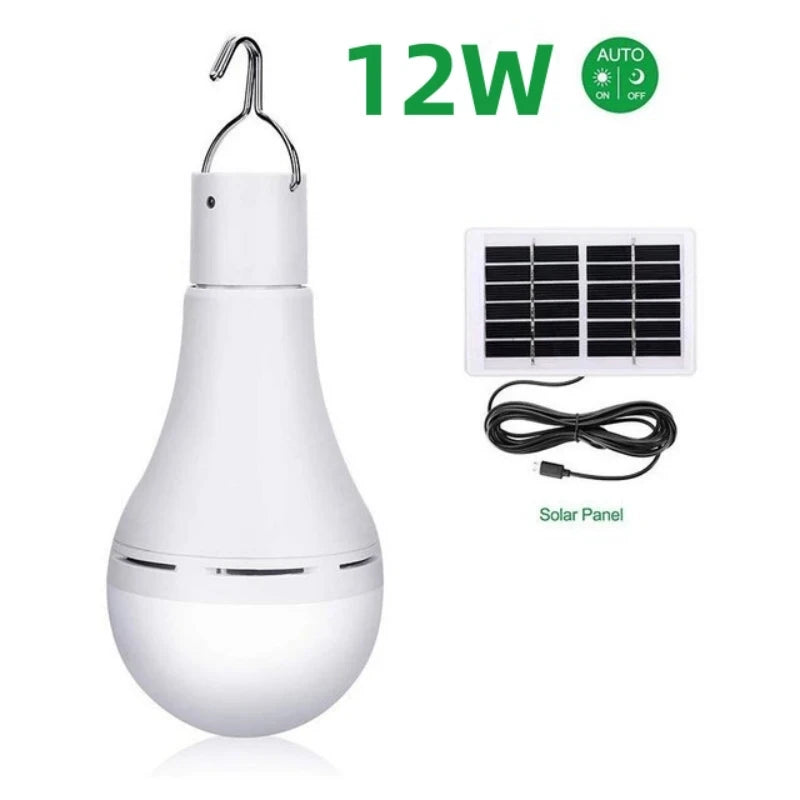 ampoule led solaire 12w blanc ip55 abs moderne pratique crochets câble usb