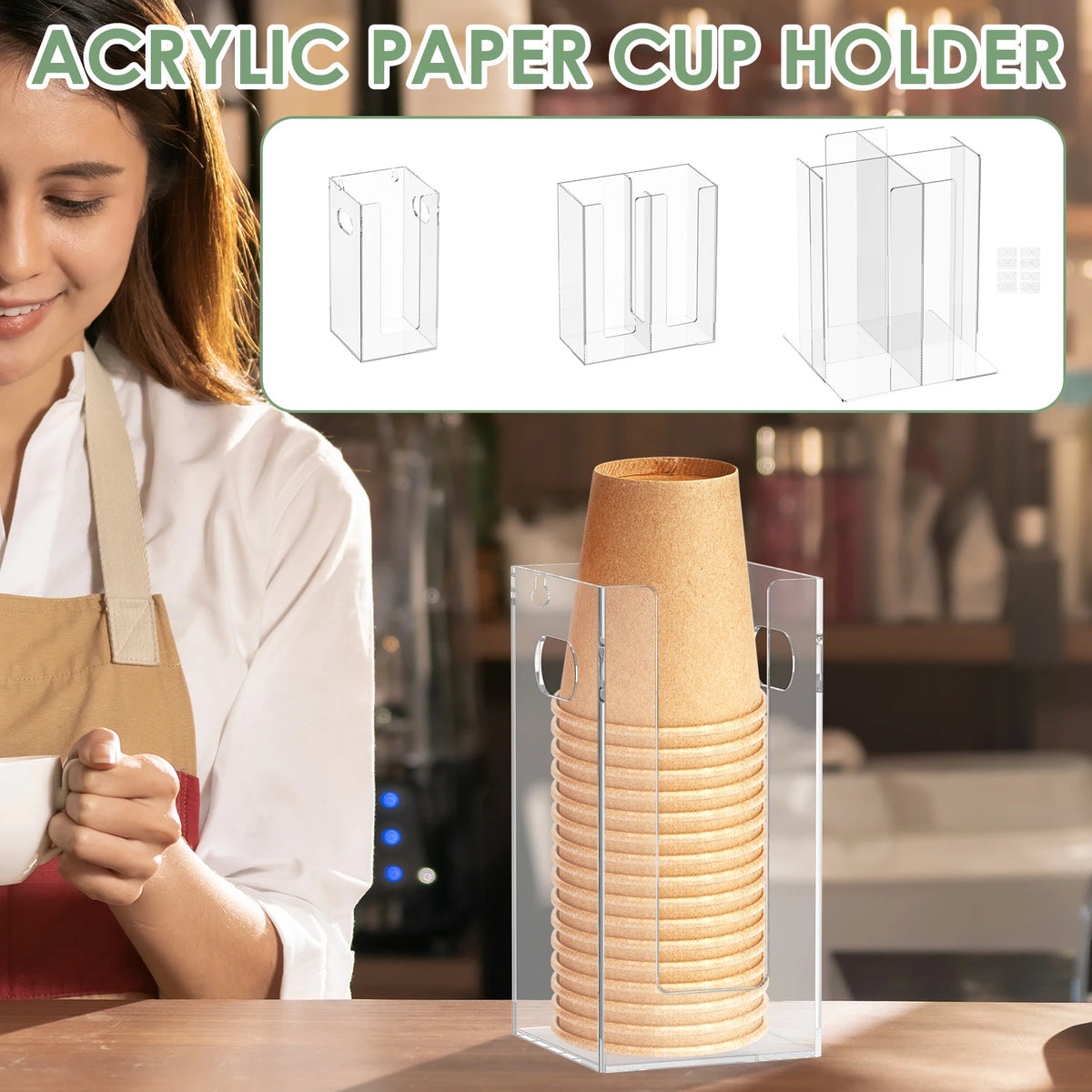 organisateur tasses cuisine transparent moderne clips respectueux environnement marron clair vert rondes lisses