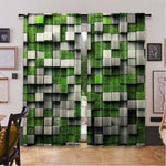 rideau polyester moderne carreaux géométriques vert gris noir opaques 29x65in 41x90in 51x82in