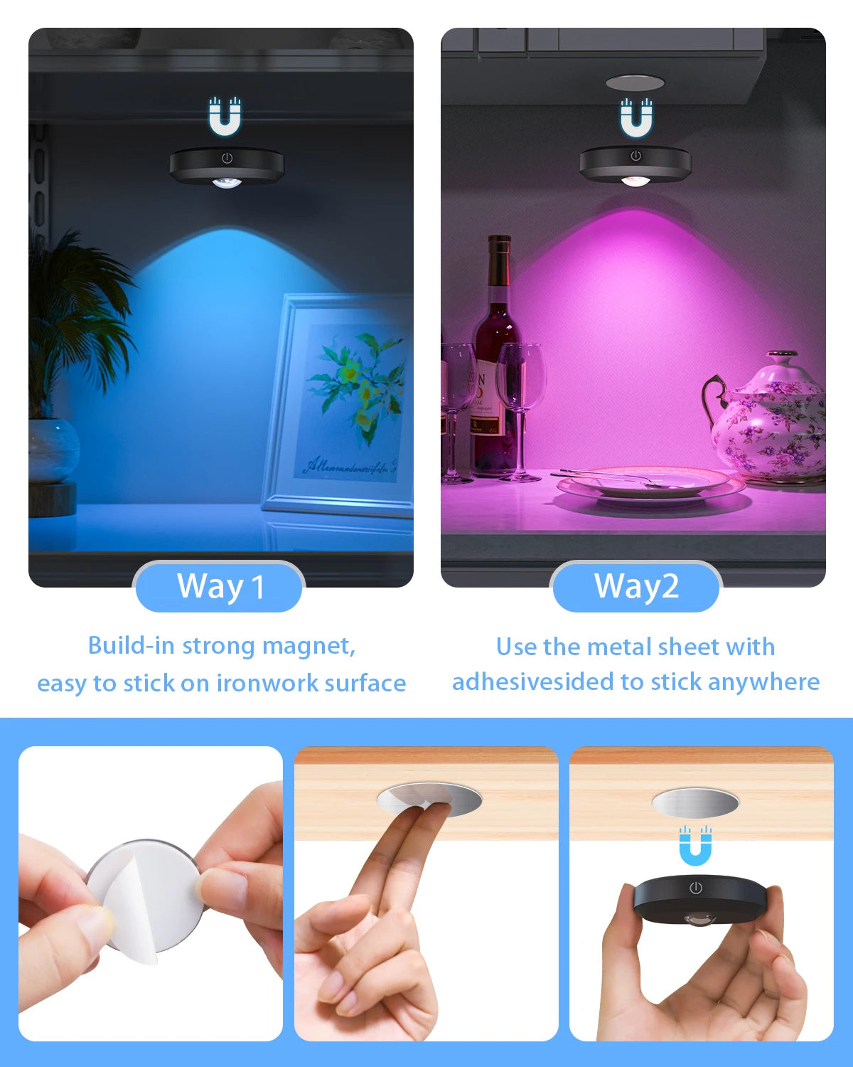 lampe led rechargeable noire télécommande aimant adhésif rond brillant moderne 60249lm