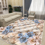 Tapis moderne aux tons pastel avec de belles fleurs décoratives, créant une ambiance chaleureuse et élégante dans cette pièce.