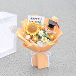 bouquet fleurs artificielles graduation couleur blanc jaune bleu rose vert figurine ruban décoration maison
