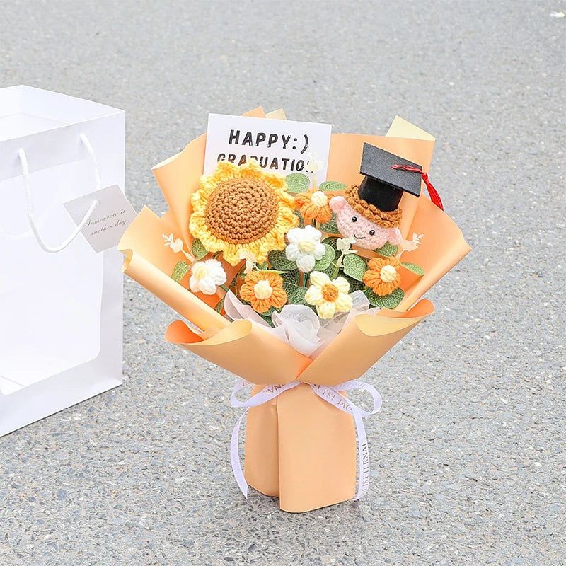 bouquet fleurs artificielles graduation couleur blanc jaune bleu rose vert figurine ruban décoration maison