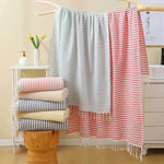 serviette bain coton polyester 100x180cm rayées franges moderne absorbante plage voyage