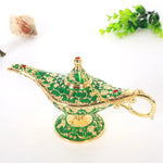 lampe huile décorative aladdin métal ornement floral bleu rouge violet vert orientaliste