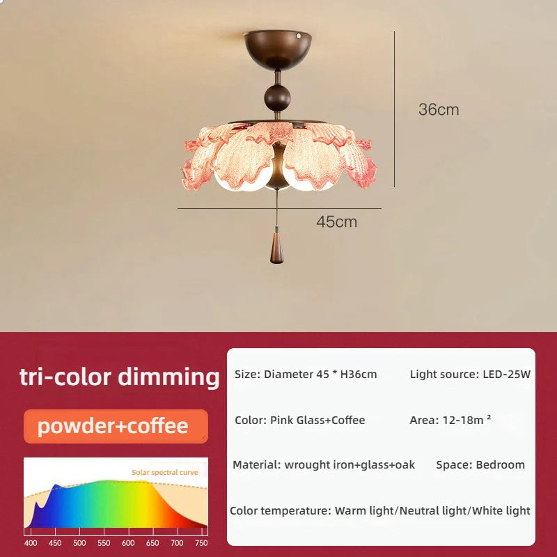 lampe suspendue moderne rose dorée fleurs paillettes romantique verre cuivre