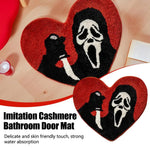 tapis porte salle bain rouge noir blanc crâne halloween texture épaisse moderne graphique