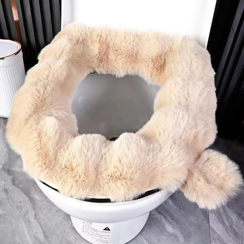 couvre siège toilette fourrure synthétique gris blanc rose adhésif confortable doux