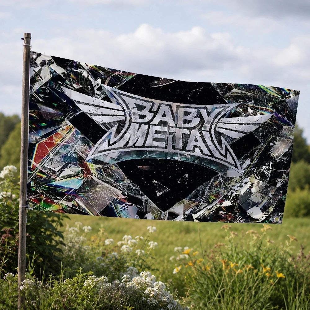 tapis mosaïque fragments verre logo babymetal noir moderne décoration sol intérieur clips fixation