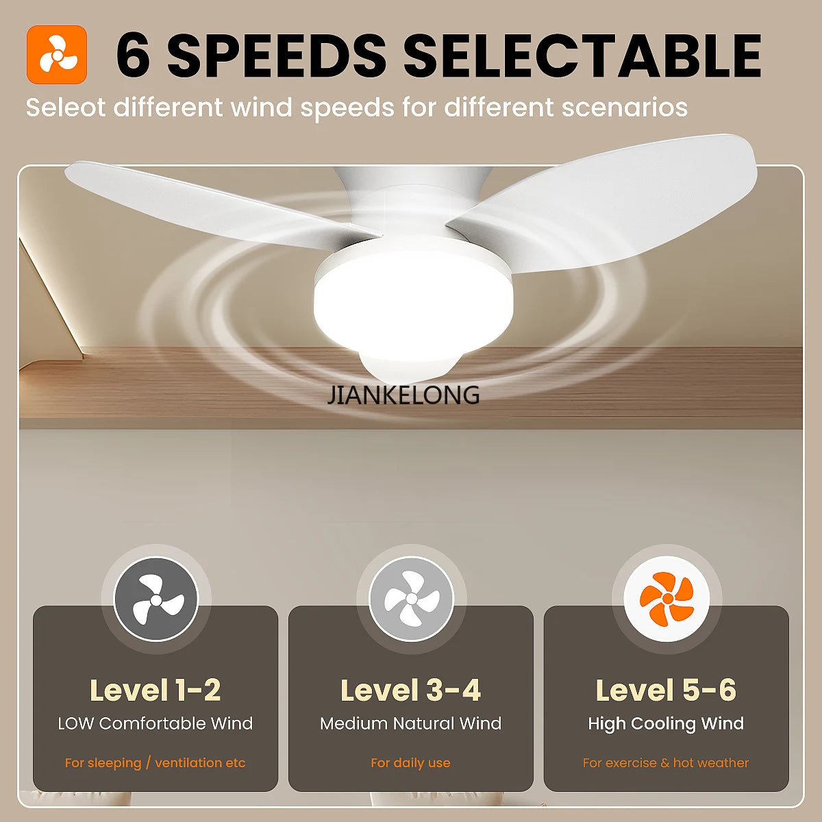 ventilateur blanc lampe intégrée moderne télécommande vitesses led reversible