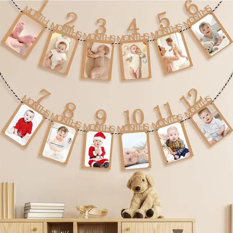 guirlande photos anniversaire marron clair doré carton décoratif artisanal numéros ruban festif enfants