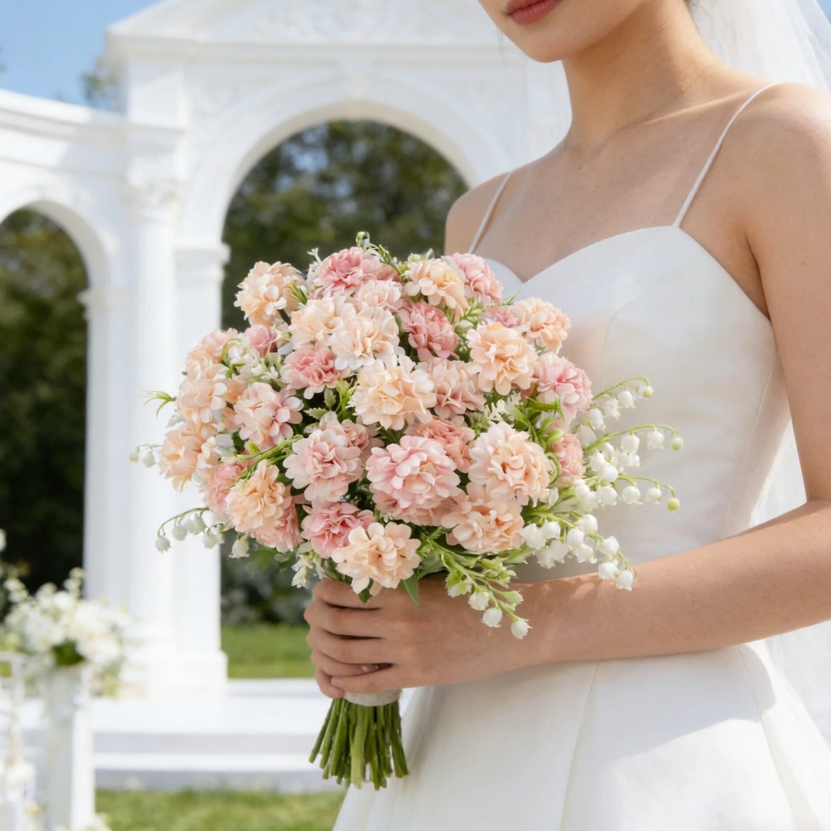 bouquet hortensia artificielle soie blanche verte décoration mariage anniversaire intérieur moderne fixe ruban