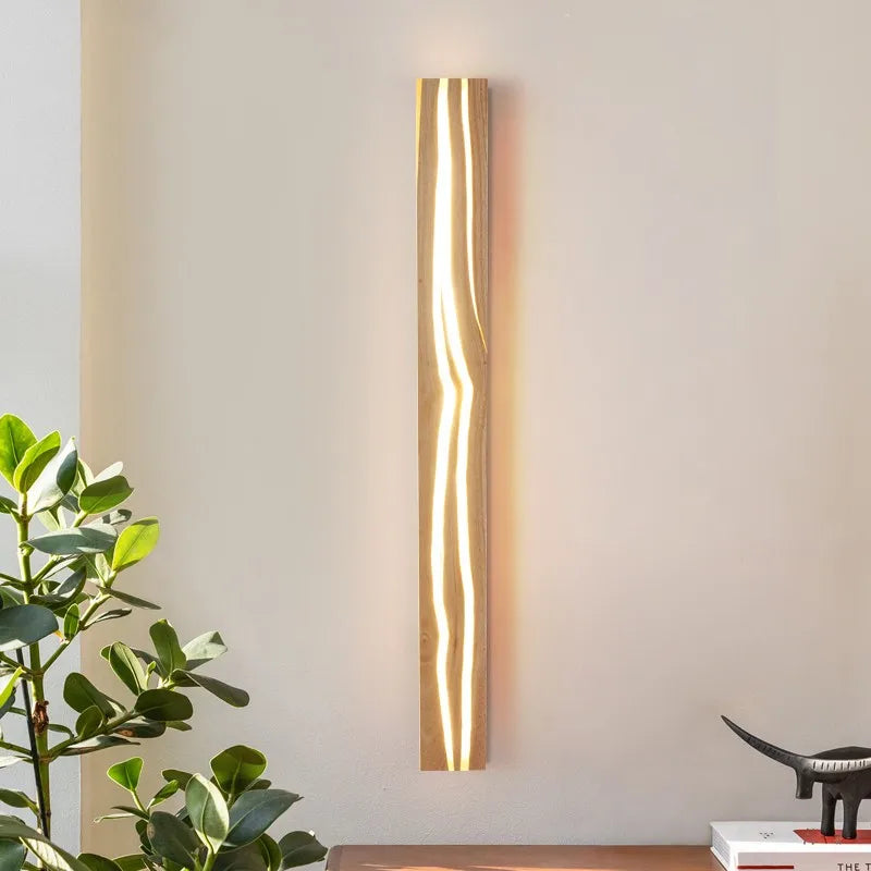 applique murale moderne bois doré ondulé fixée mur lumière blanc chaud