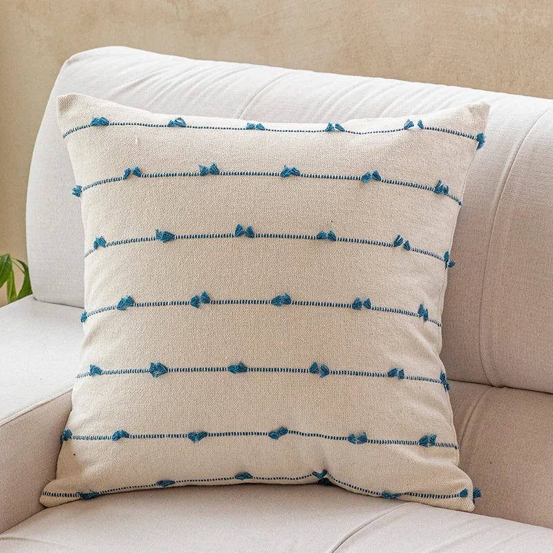coussin carré jacquard rayé bohème brodé coton polyester blanc doré salon voiture 30x50cm 45x45cm