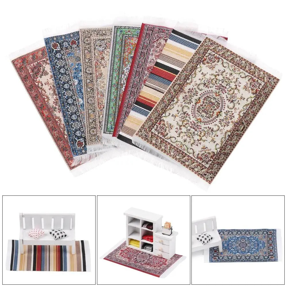 tapis turc ornements floraux motifs géométriques classique tapisserie miniature décoration intérieure tissu accessoire poupée