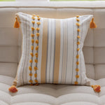 coussin moderne rayé 30x90cm pompons dorés bohème arc ciel pastel