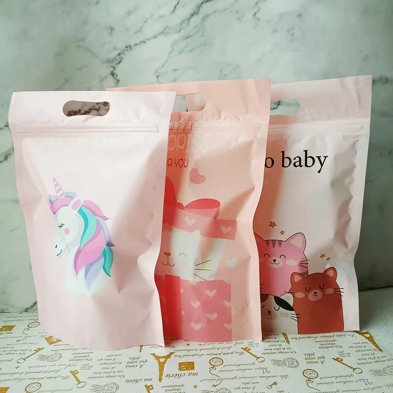sac plastique chat licorne happy surprise baby nice day poignée détachable occasion anniversaire mariage