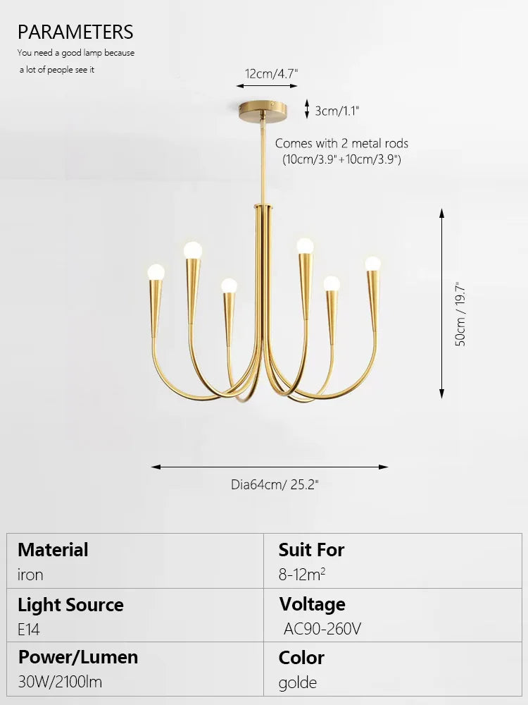 lustre moderne doré acier poli suspension salon cuisine salle manger luminaire