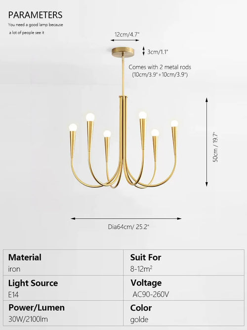 lustre moderne doré acier poli suspension salon cuisine salle manger luminaire