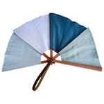 éventail classique pliant bleu clair fleurs blanches tissu lin cuir multifonctionnel intérieur portable