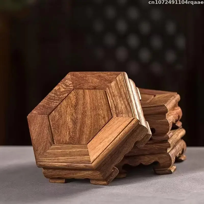 supports bois tasses thé tapisserie florale plateaux hexagonaux décoration maison traditionnel asiatique minimaliste