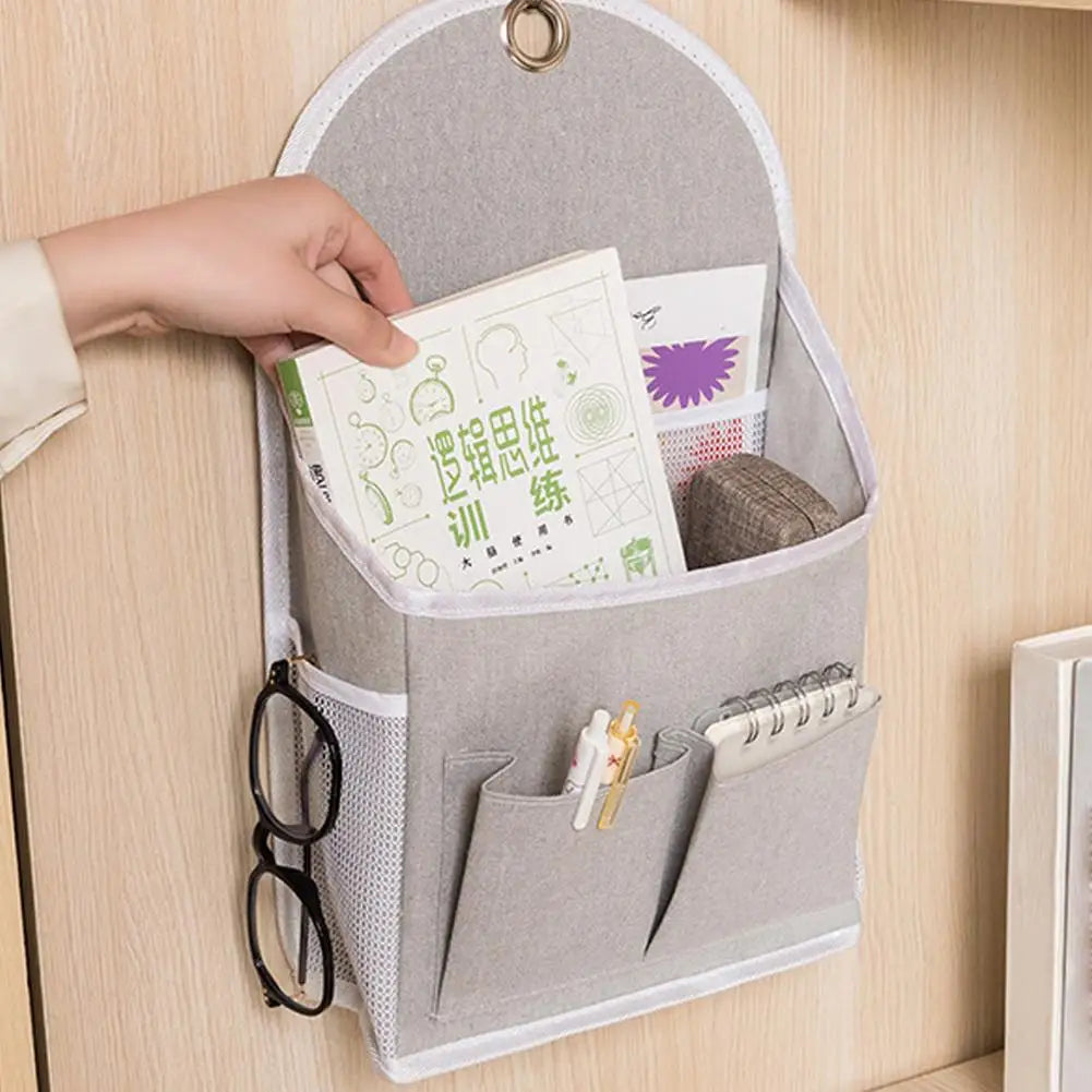 sac rangement mural gris clair moderne toile nylon pratique crochet lunettes carnets stylos
