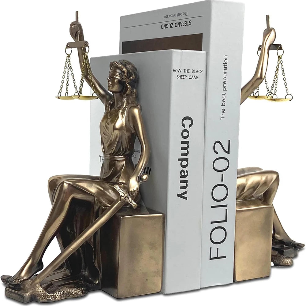 statue justice bronze doré balances épée serre livres classique allégorie livres différents tailles personnification