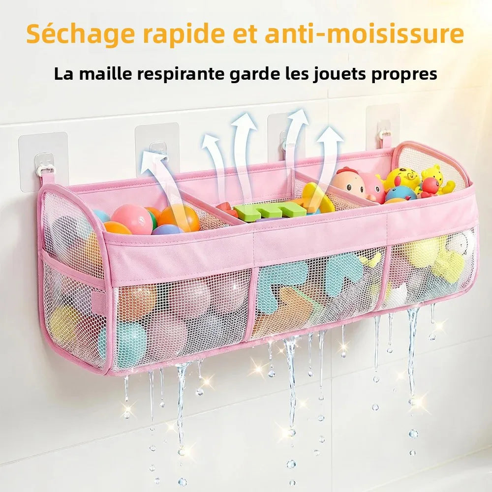 organisateur jouets bain rose maille rapide séchage compartiments poche pratique moderne