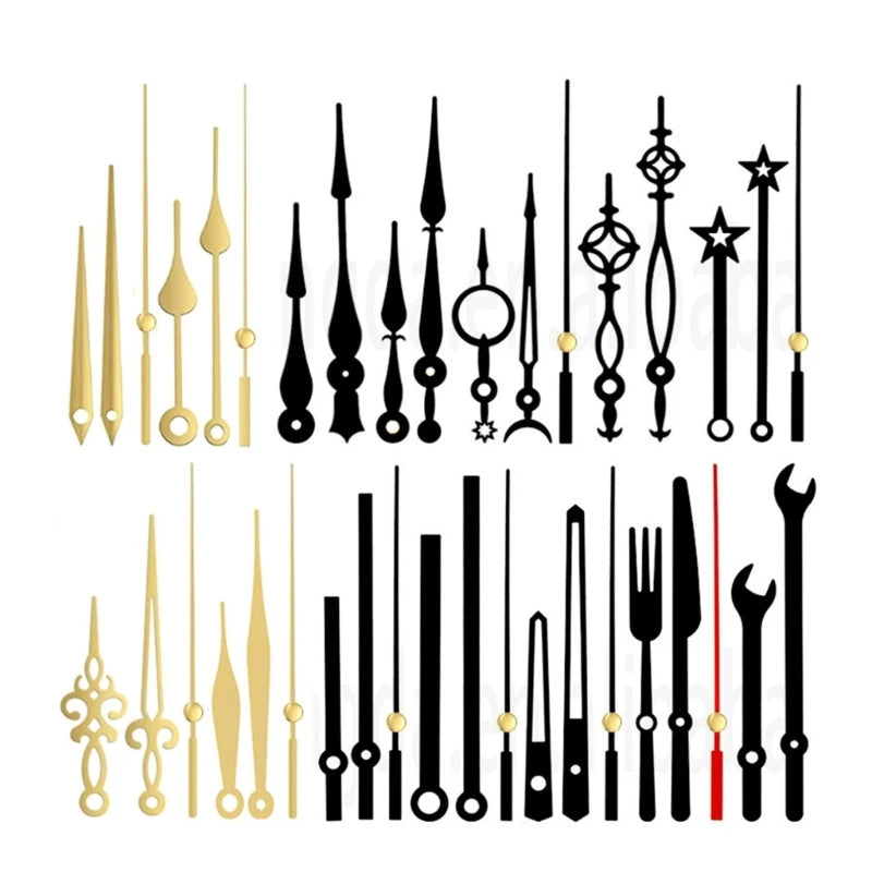 aiguilles montre réparations horlogerie classique or noir élégantes différentes formes motifs décoratifs fixations mouvement