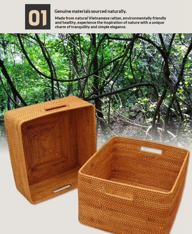paniers rangement rotin tressé main poignées réutilisables multiple utilisations rustique naturel