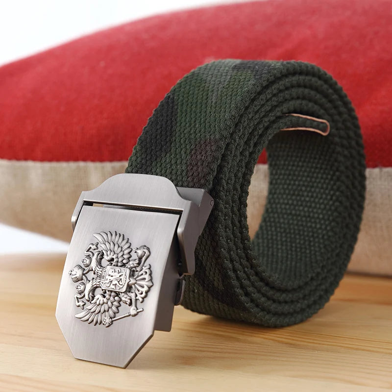 ceinture homme toile métal camouflage noir double aigle militaire décontracté opacité
