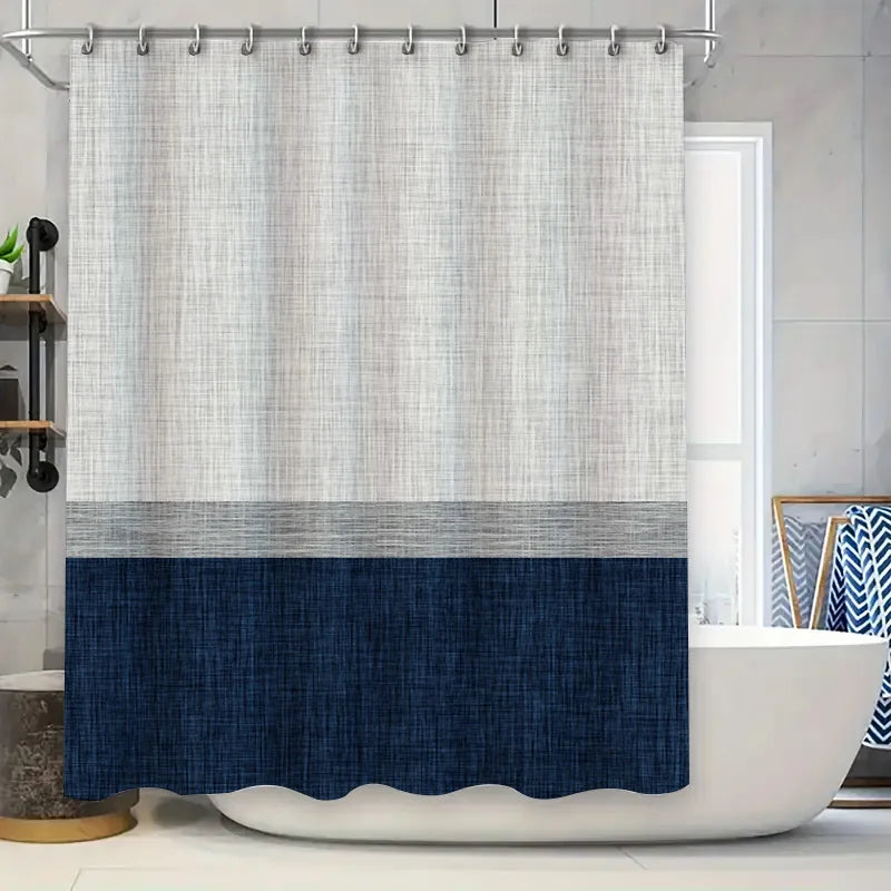 rideau douche moderne polyester blanc cassé gris foncé texture lin 180x180cm