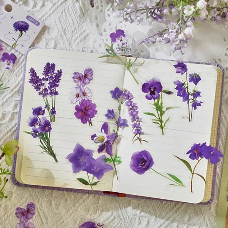 autocollants floraux vintage fleurs feuilles violettes jaunes vertes scrapbooking bricolage cartes journaux fournitures adhésives