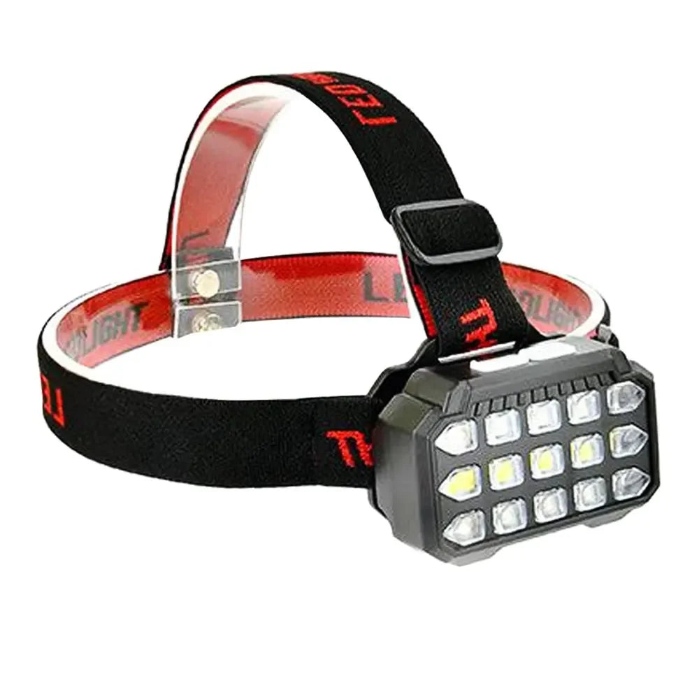 lampe frontale uv led rechargeable violet noir rouge imprime lettres rouges bandeau ajustable cordon