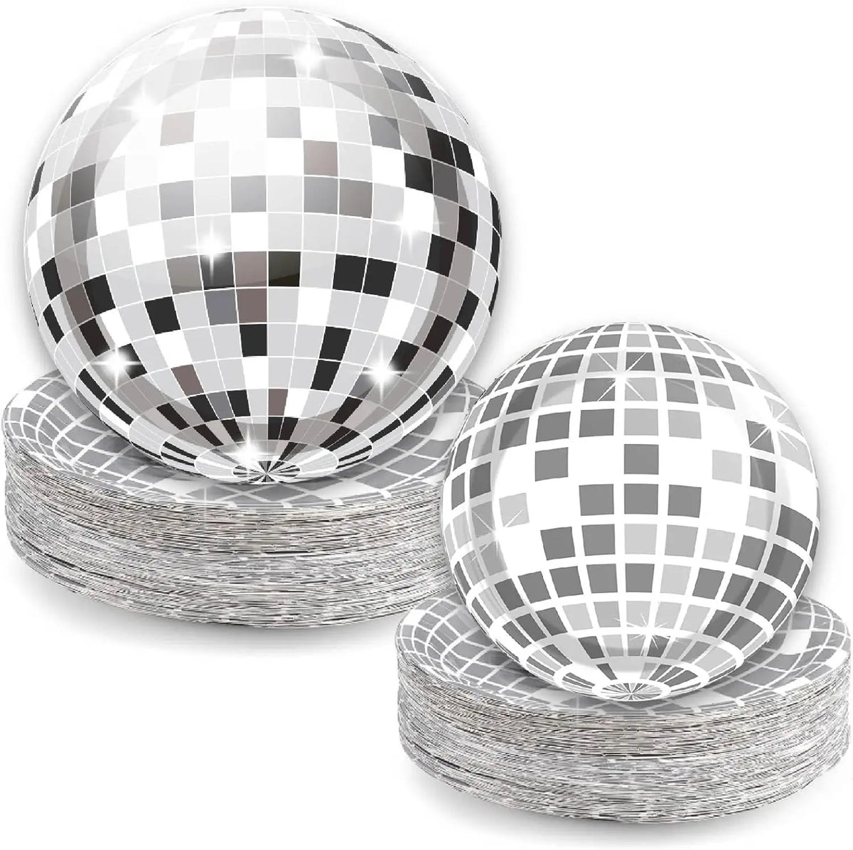 boules disco argent festives assiettes jetables serviettes gobelets papier anniversaire noël mariage discothèque étoiles