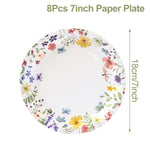 serviettes festives fleurs colorées assiettes verres nappe anniversaire décoration table pâques Blanc multicolore
