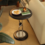 table d'appoint bois marron clair moderne pied central base circulaire portable multifonctionnelle rangement chambre