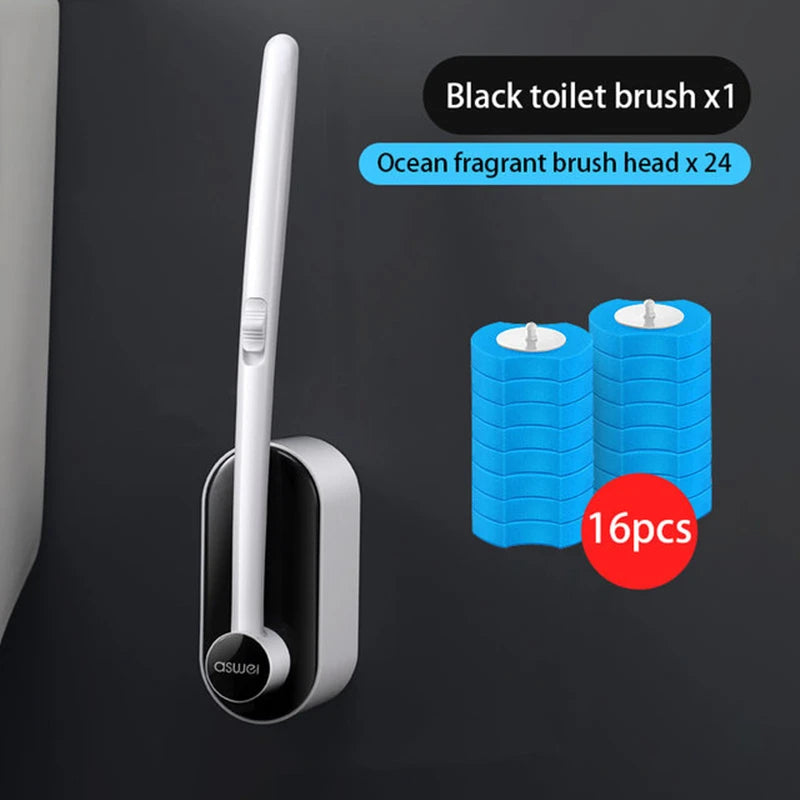 brosse toilette long manche remplacement facile blanc bleu moderne adhésif rechargeable set