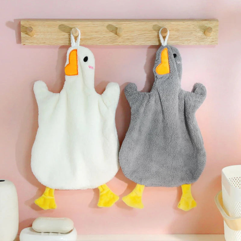 serviette forme canard blanc gris cartoon mignon poilu super absorption séchage rapide boucle suspendre