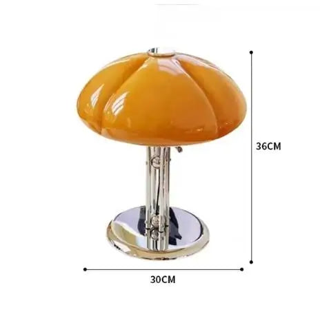 lampe table moderne orange chrome ombrelle fixée base plate câble électrique
