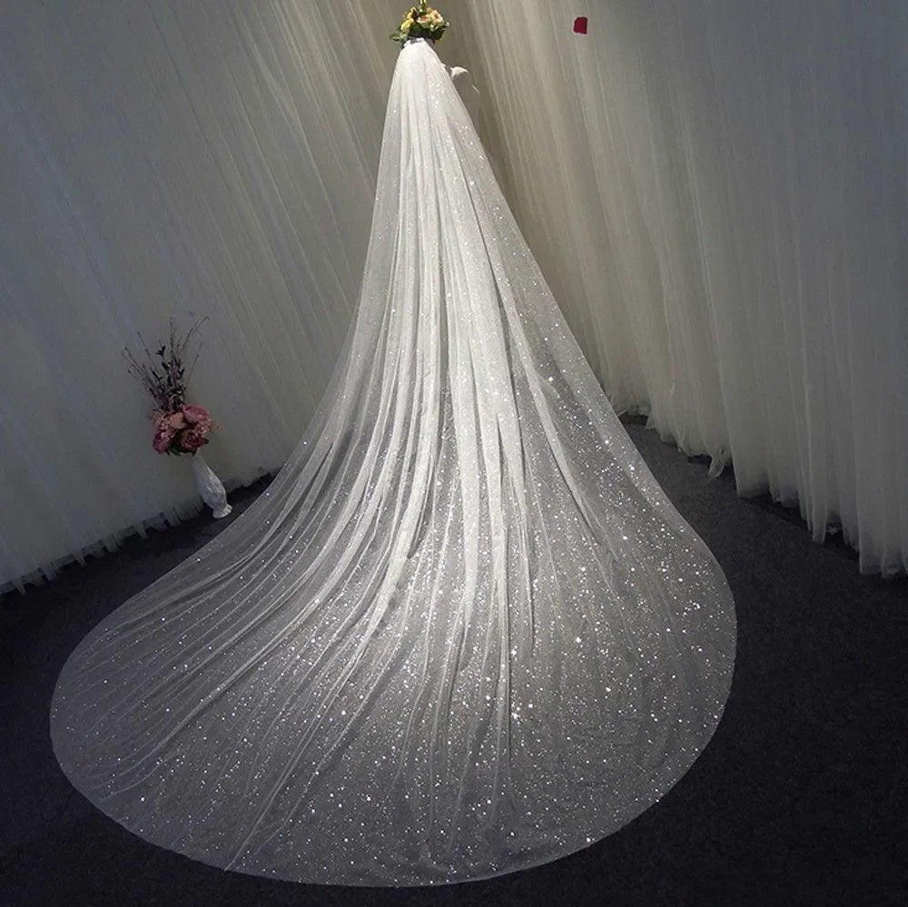 voile mariée blanc pailleté classique clips opacité monocouche femme adultère bord coupé