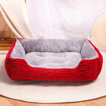 lit chien confortable velours côtelé gris rouge rayures verticales douillet hiver taille multiple lavage