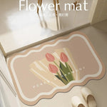 tapis sol moderne minimaliste fleurs tulipes marguerites peace harmony beige rose clair vert gris
