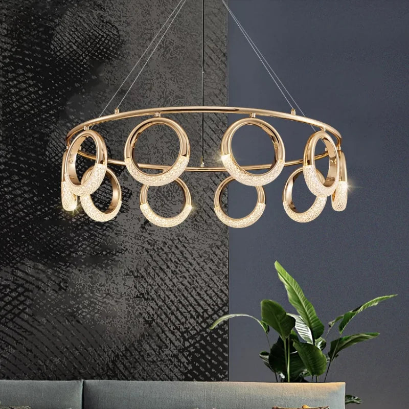 suspension lumineuse moderne or anneaux pendentif led table chambre salon restaurant lumière maison