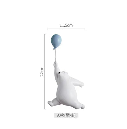 statue ours polaire résine blanche contemporaine minimaliste base plate ballons