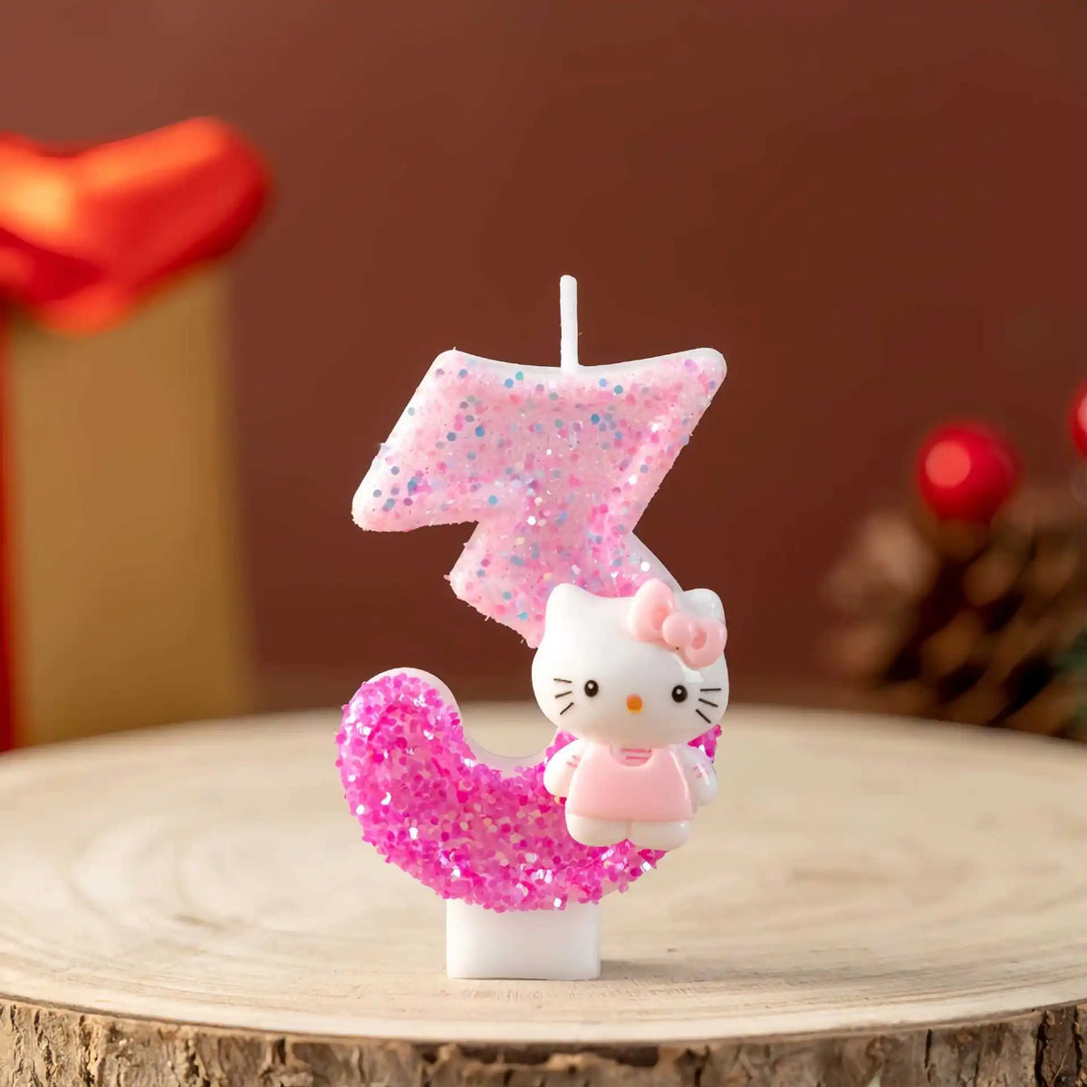 bougies numériques forme chiffres rose pailletées décoratives enfantine hello kitty argentées festive