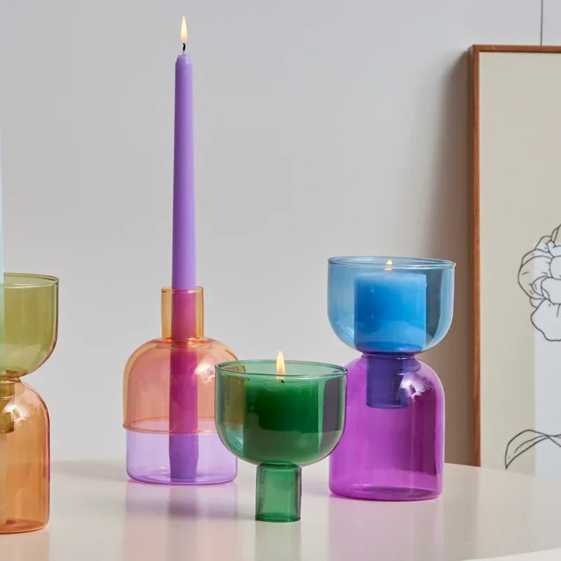bougeoir vase transparent moderne vert marron bleu violet jaune rose